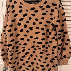 Leopard Print Sweater Dress - Tan and Black